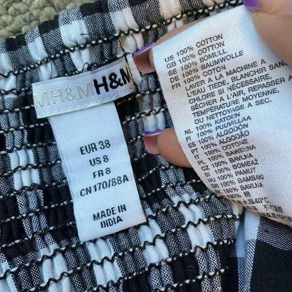 H&M Gingham Midi Dress Halter Tie Neck BlackWhite Cottagecore Beach Vacation Sz8 - Picture 4 of 11